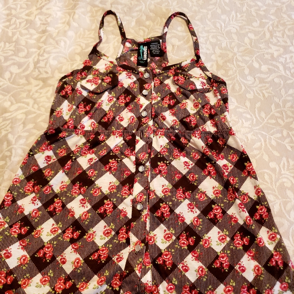Rose and plaid print casual tank